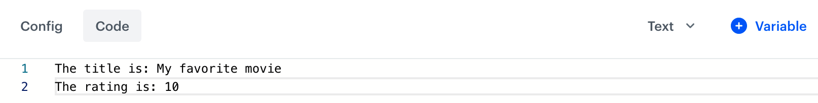 The snippet added into the code editor with the user's values