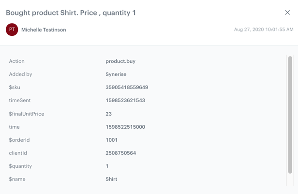 Event details available on the activity list on the customer's profile