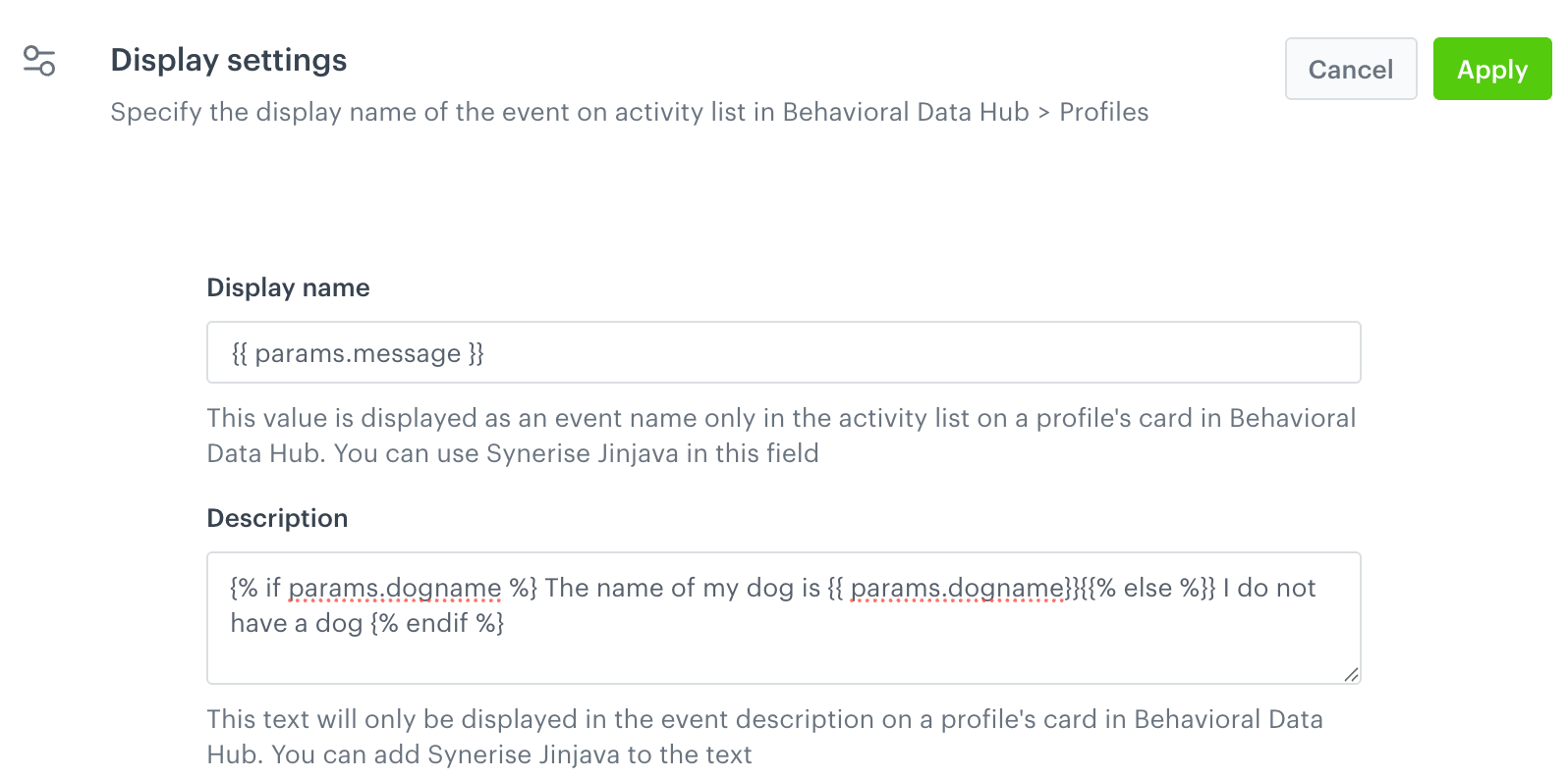 Example of Jinjava IF/ELSE statement in the configuration of an event definition