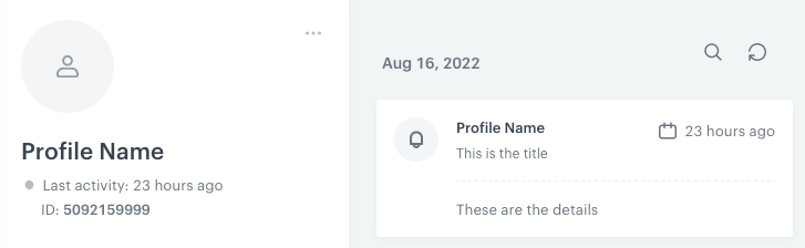 Title and details from the Display settings tab shown in a Profile's event history