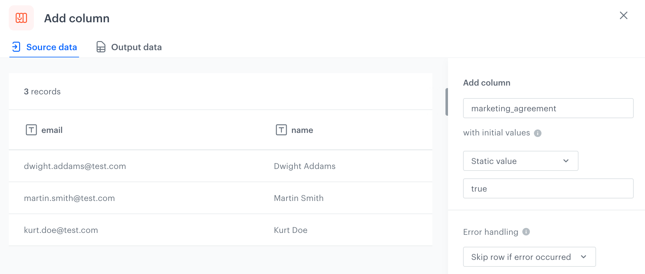 Transformation of a sample file with customer's data