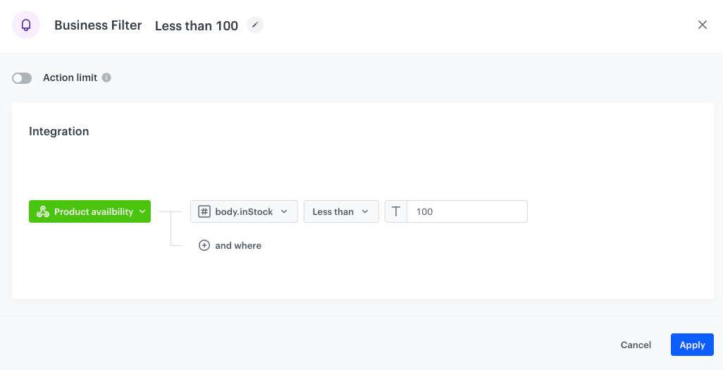 Configuration of the Business Filter node