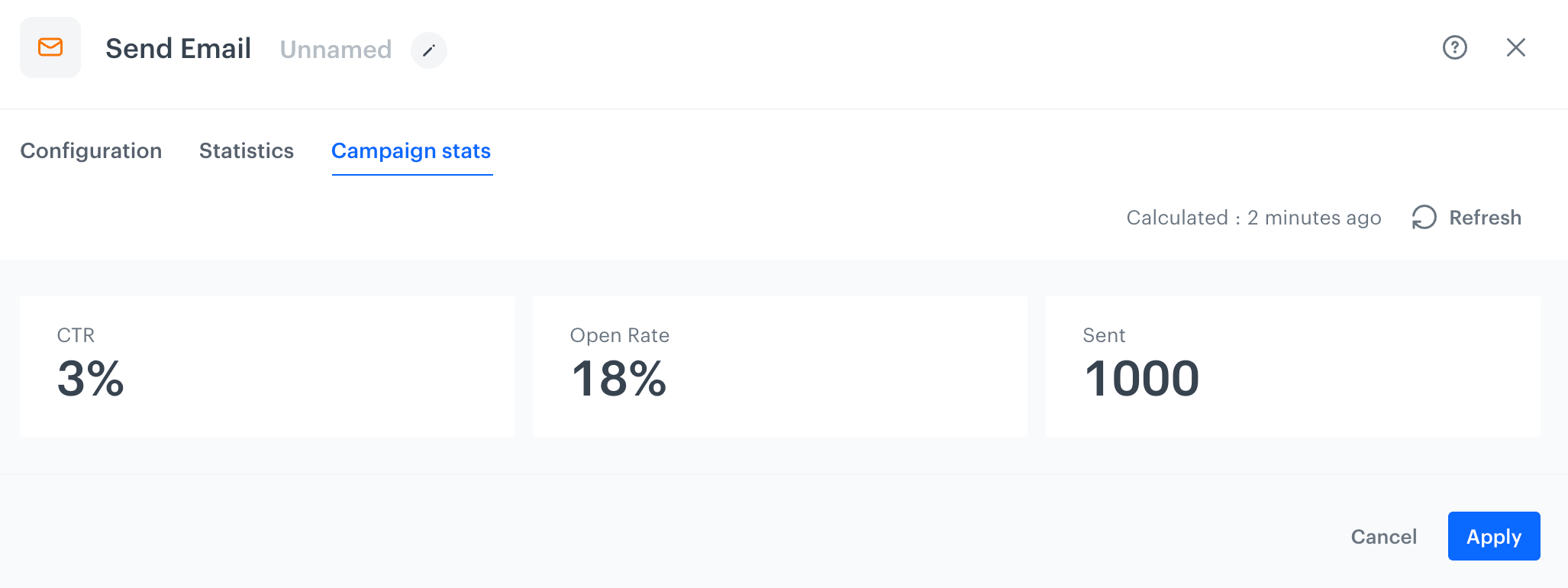 Campaign statistics in the Send Email node