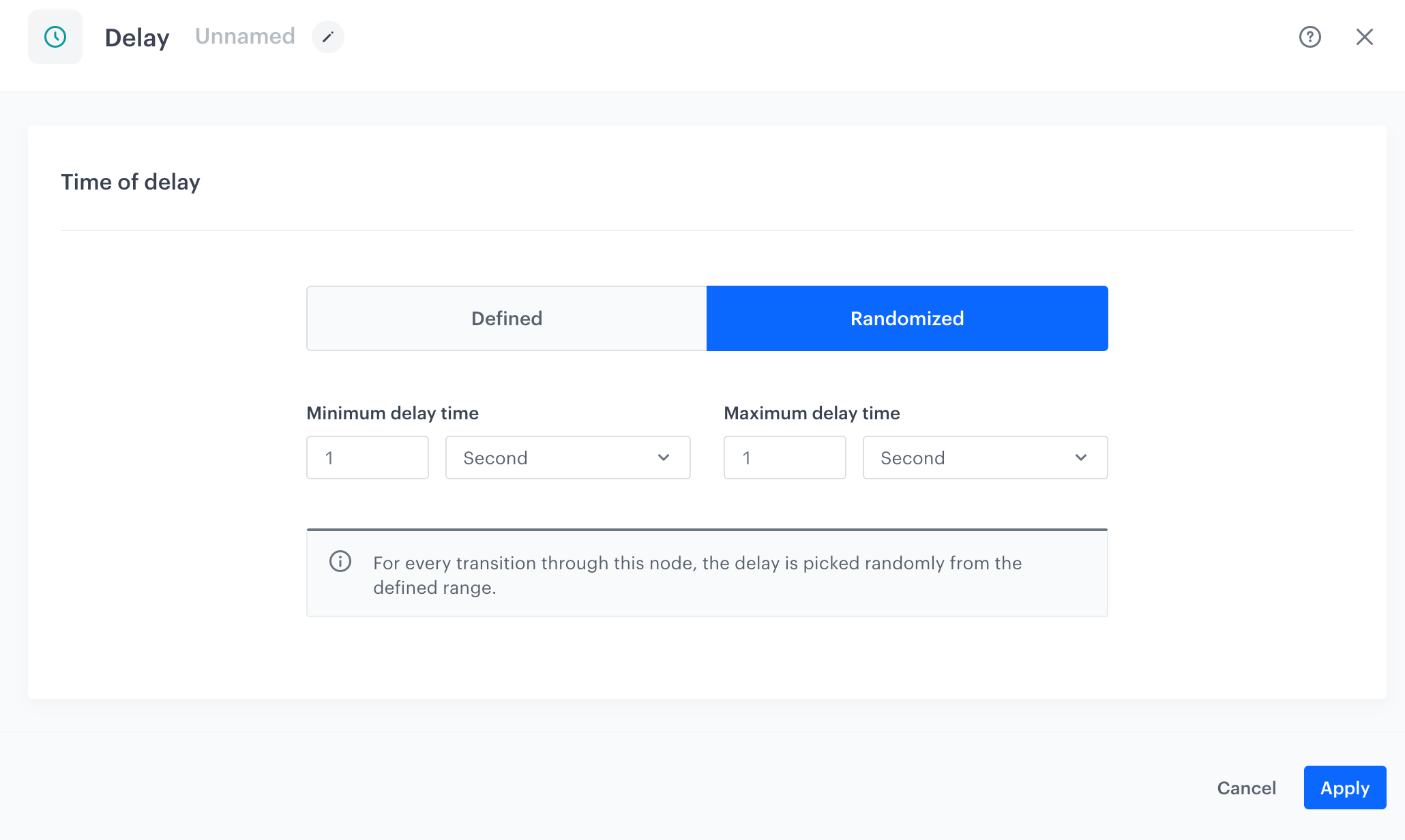 The image of the Delay node configuration
