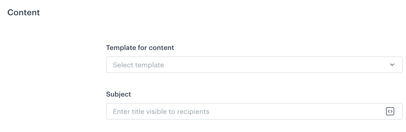Blank configuration form for the Content section in the settings of the Send Email Alert node