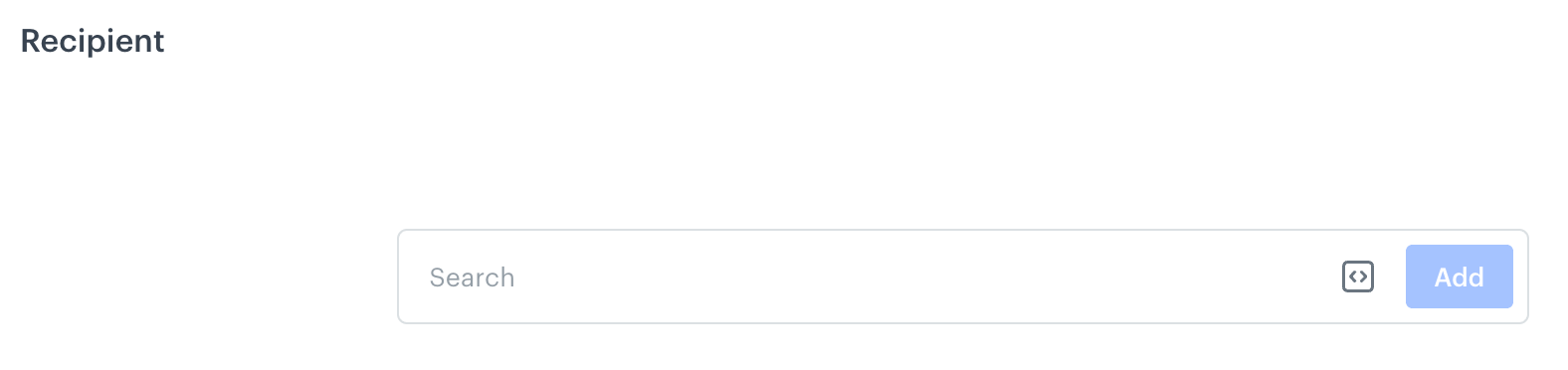Blank configuration form for the Recipient section in the settings of the SMS Alert node