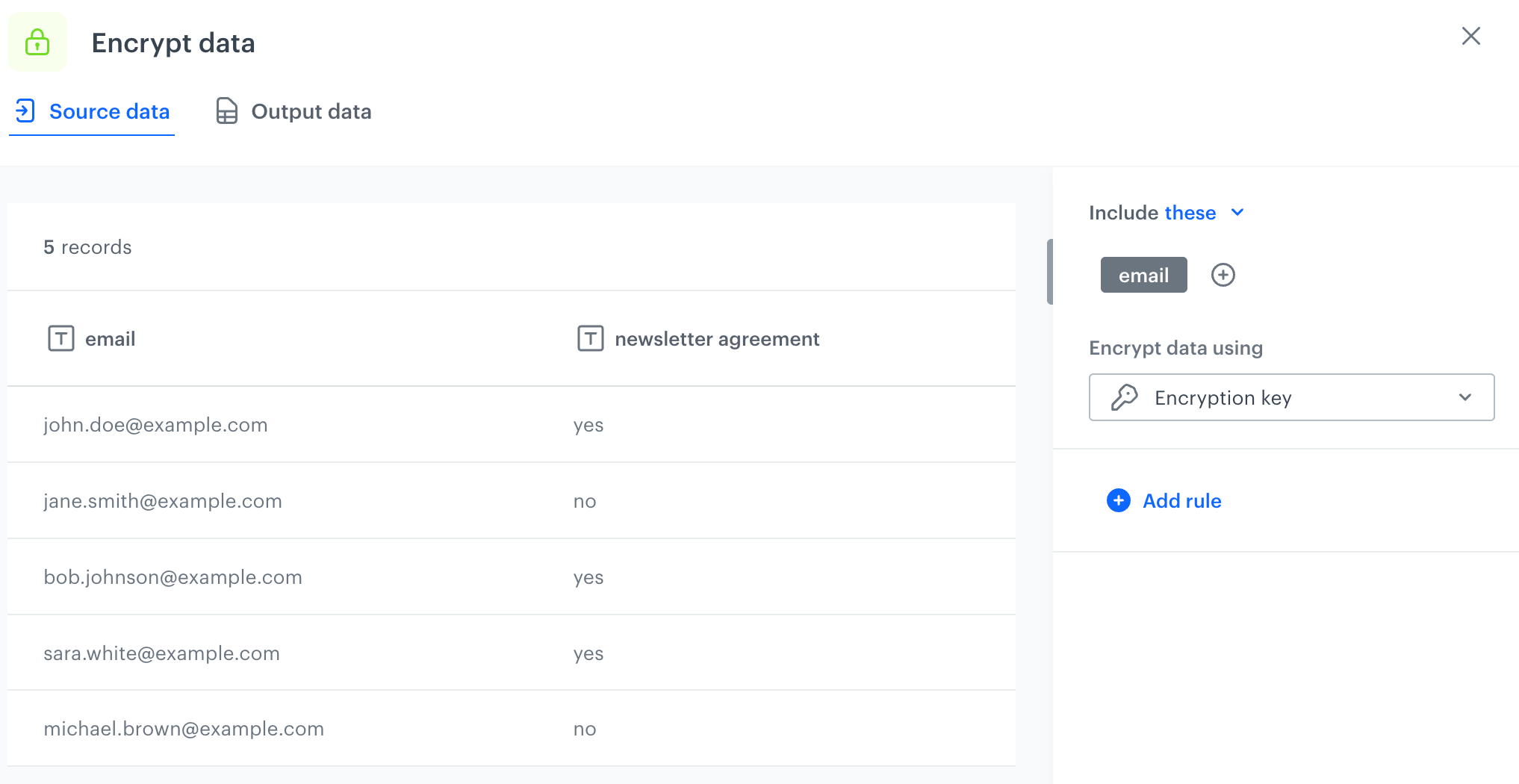 Configuration of the Encrypt Data node