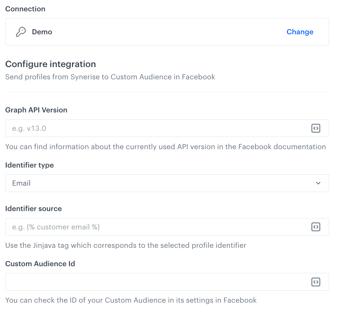 A blank configuration form in Add Profiles to Custom Audience