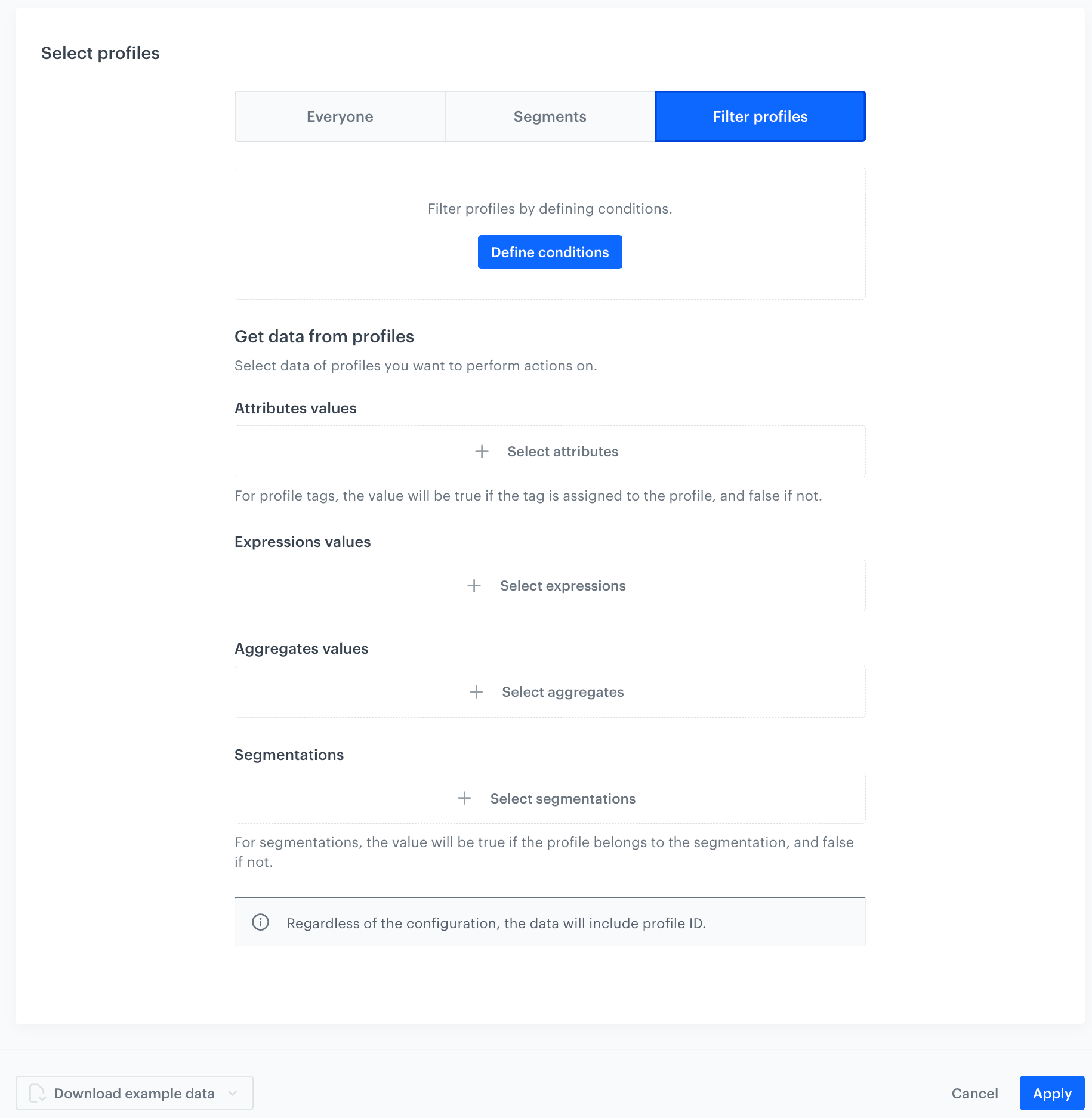 A blank form in the Get Profiles node