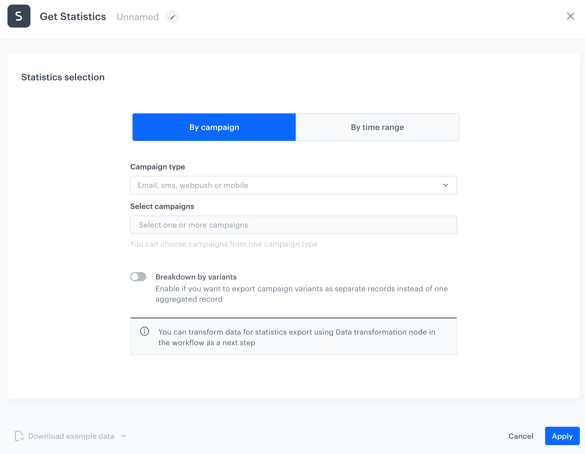 Blank configuration form in the By campaign tab