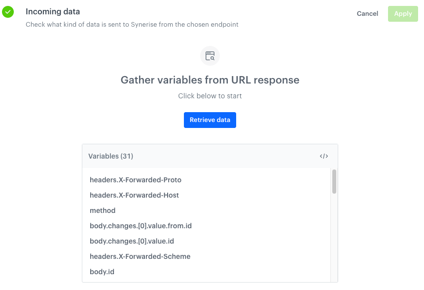 Example of retrieved data
