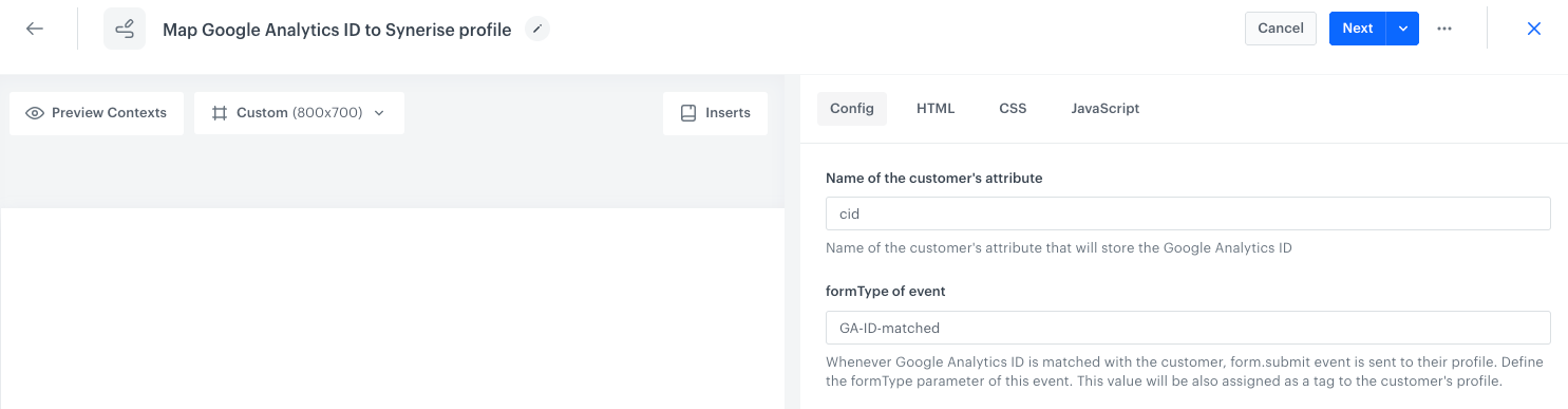 The form in the predefined template