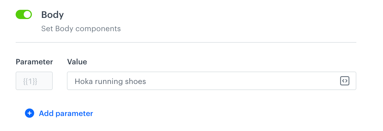 Defining values for variables in the body of the message for the template message