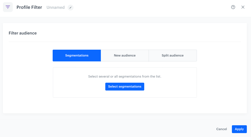 A blank configuration form of the Profile Filter node