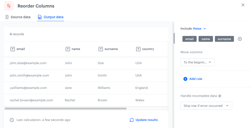 Output of the transformation