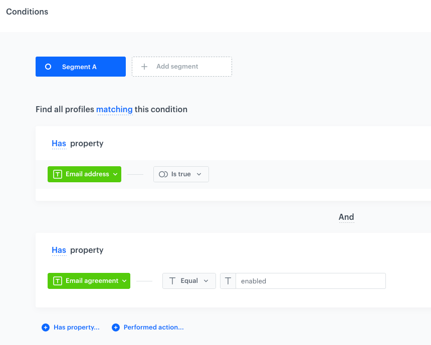 Example of the segmentation conditions