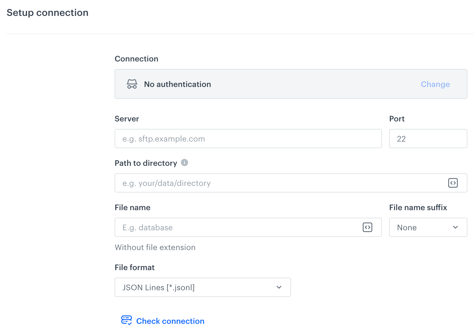 A blank form for the SFTP Send File node