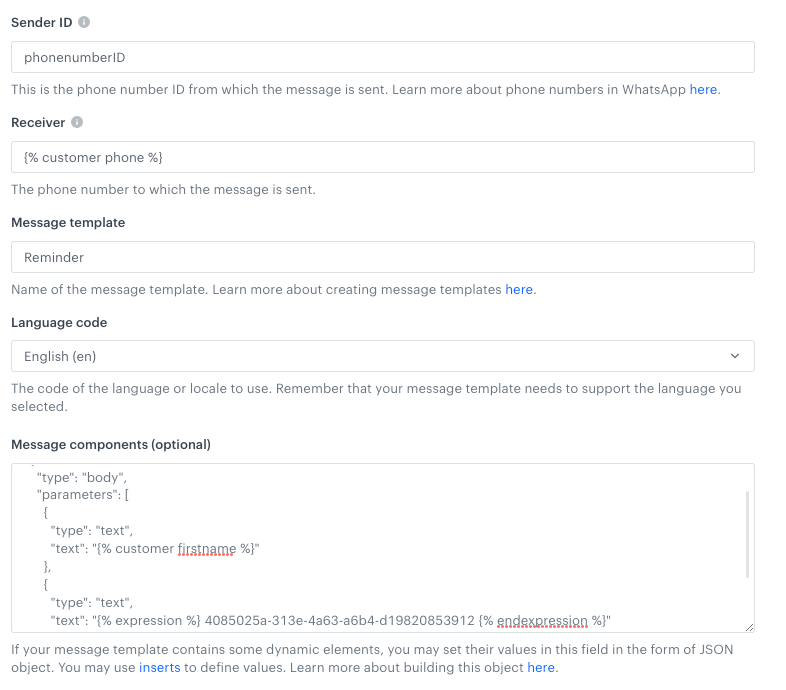Filled in configuration form