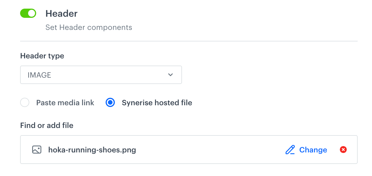 Defining the header settings