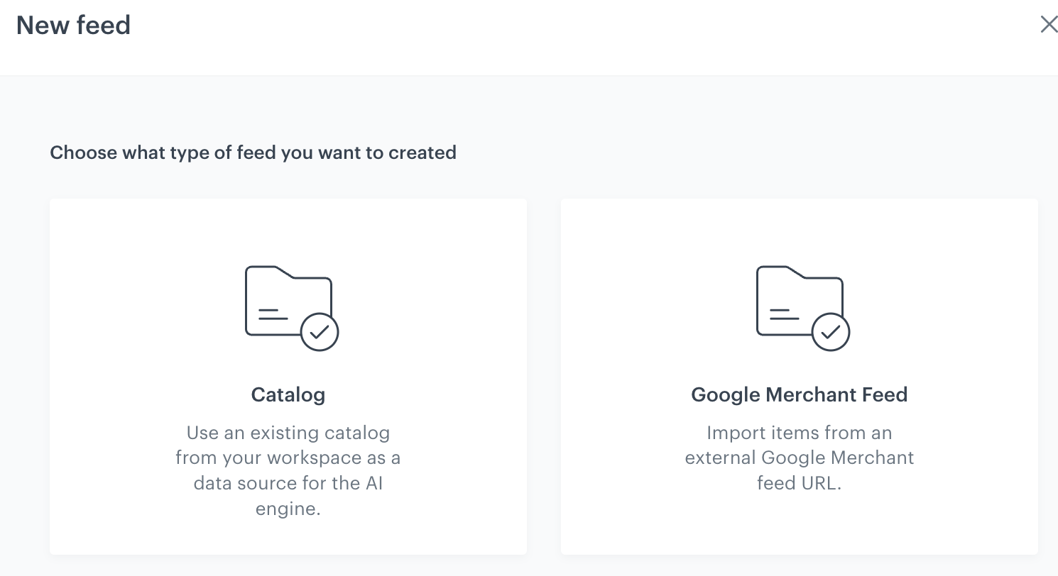 A pop-up with selection of the item feed type