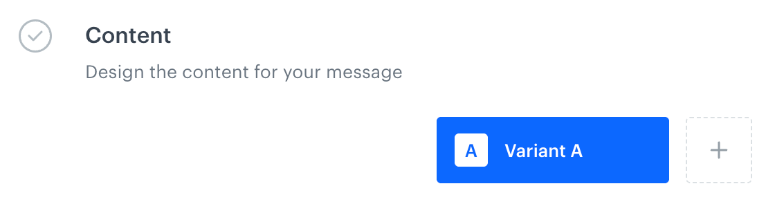 Option of adding message variants is available in the Content section