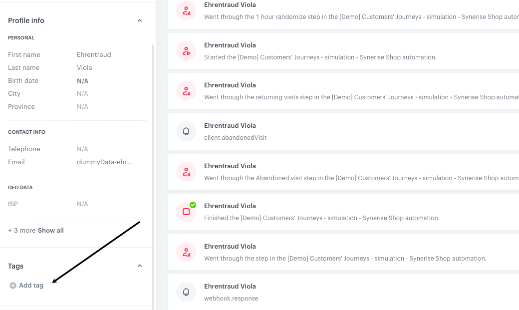 The Tags section on a profile card