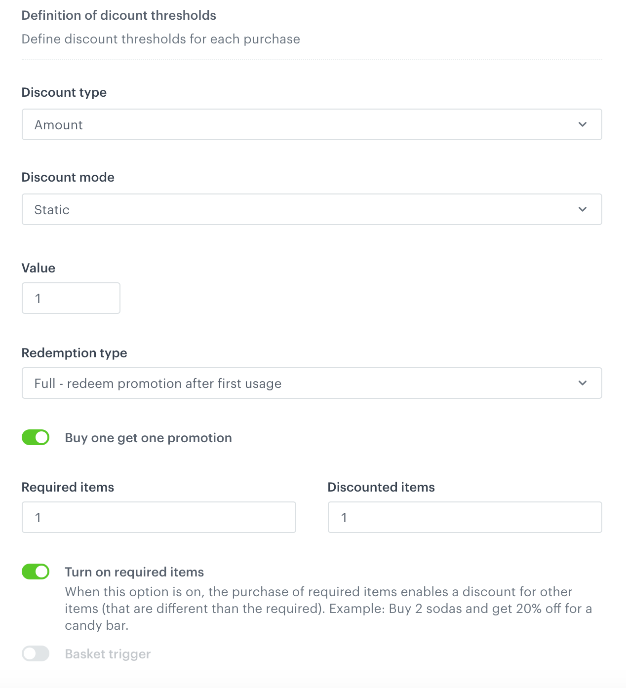 Example configuration of buy one get one