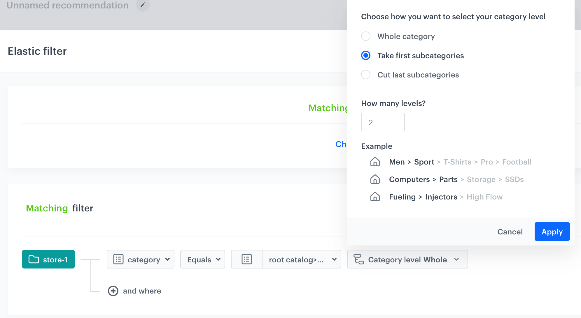 Defining category in filters