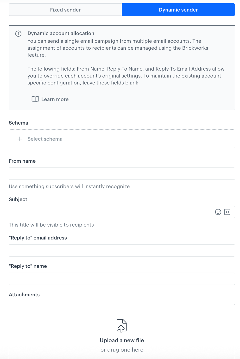 The Dynamic sender tab in the Content section of the email campaign