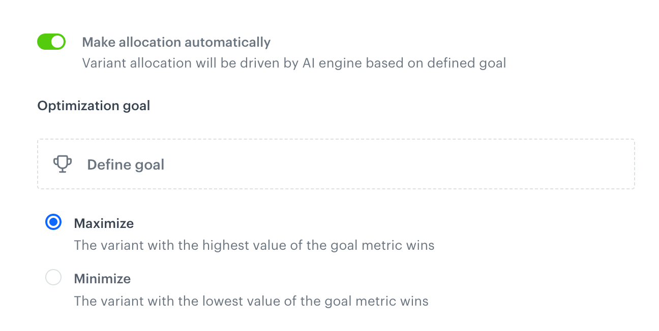 Optimization goal section