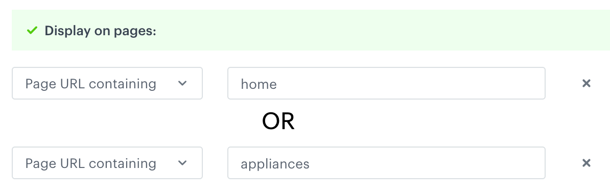 Dependency logic between conditions in the Display on pages section