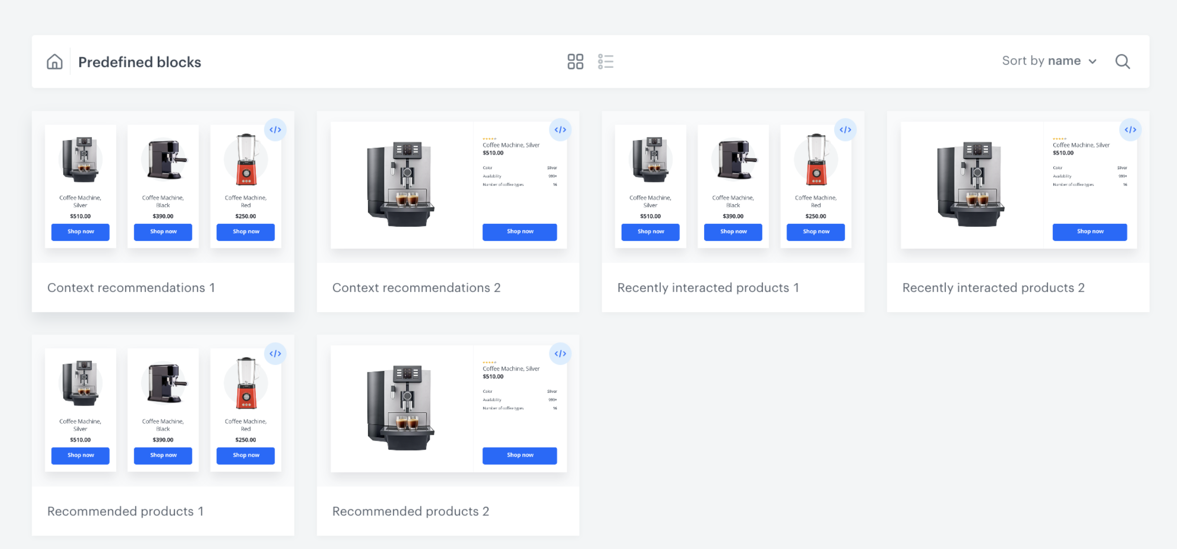 Library of predefined blocks