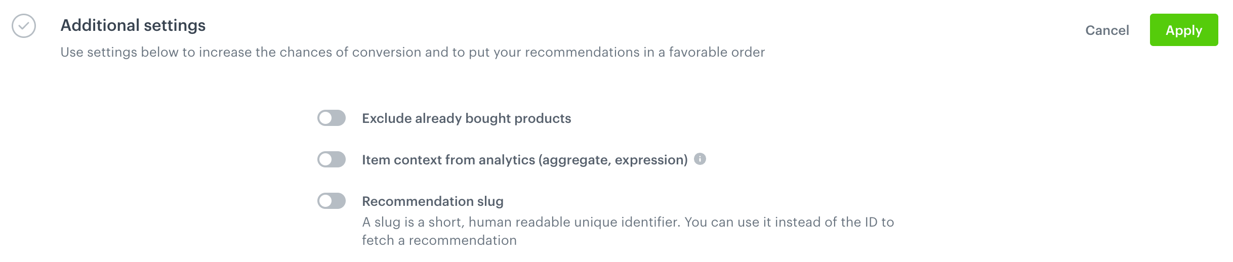 The Additional settings section in the configuration form