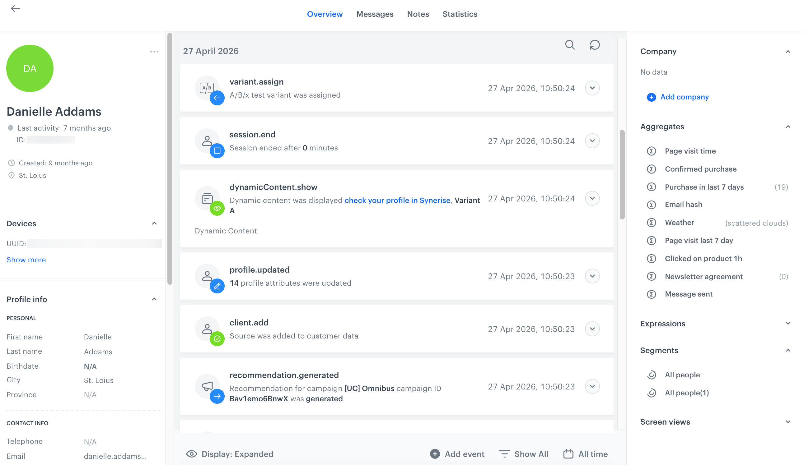 A profile of a customer