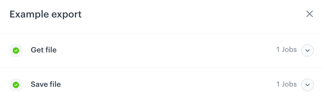 A pop-up with export logs appear when you preview the log details; by clicking the arrow down icon, you can access the details of each stage