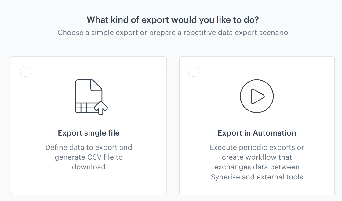 Selecting the export type