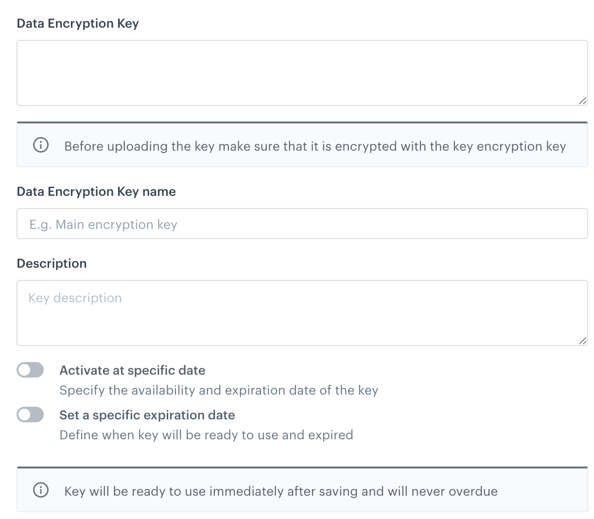 A blank form for creating a symetric key
