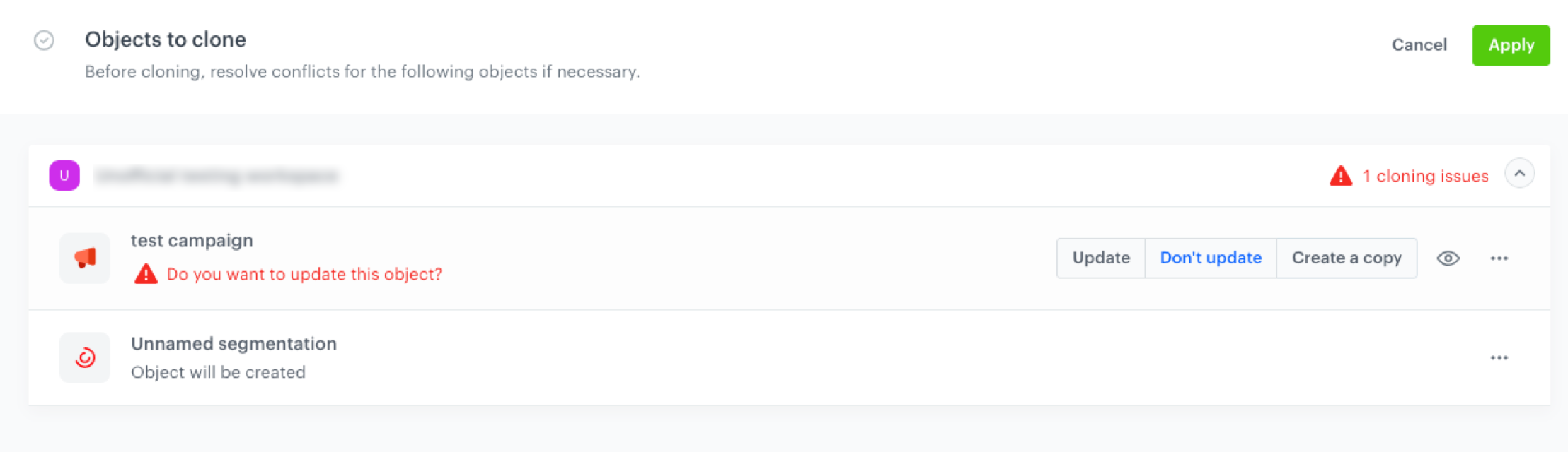Conflict while cloning objects