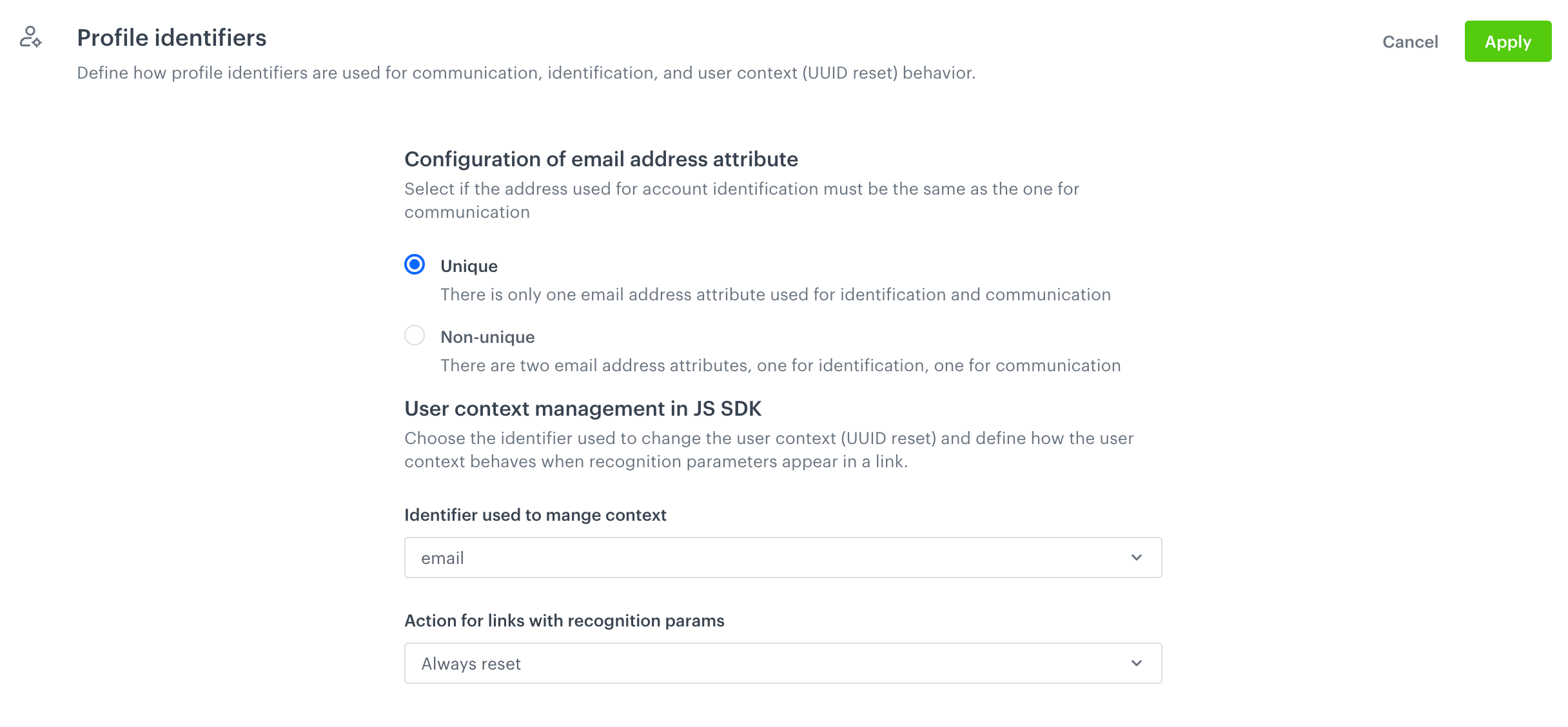 Managing user context section