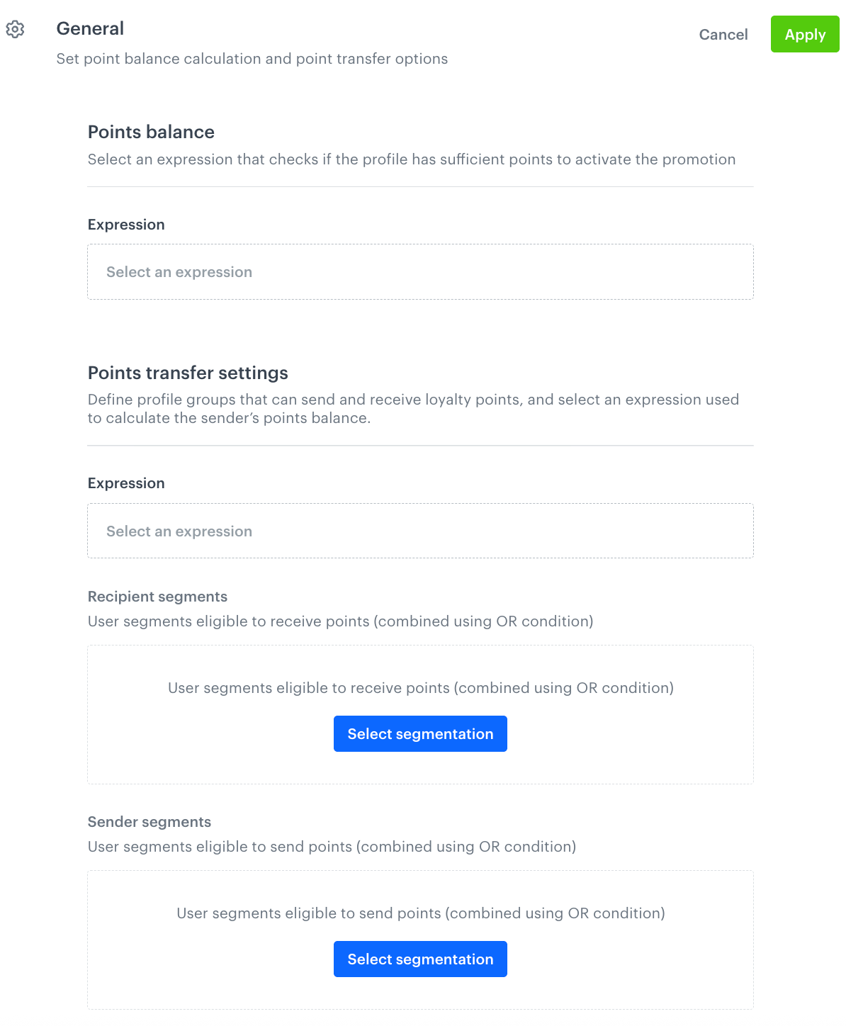 The General section of the global promotion settings