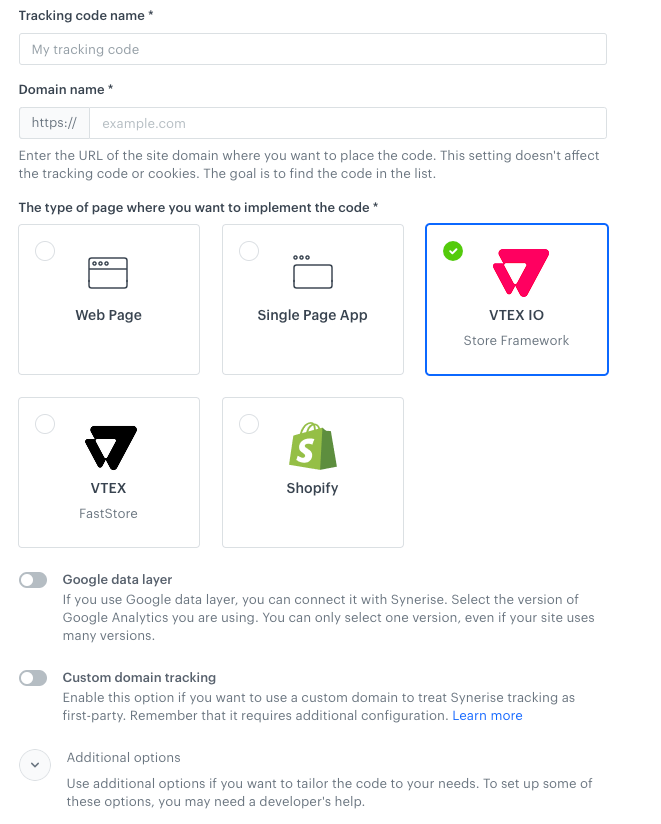 Generating tracking code in Synerise