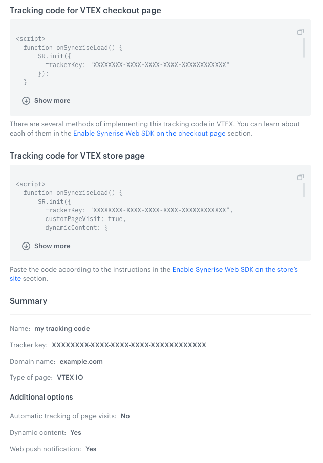 Tracking codes generated for VTEX domain