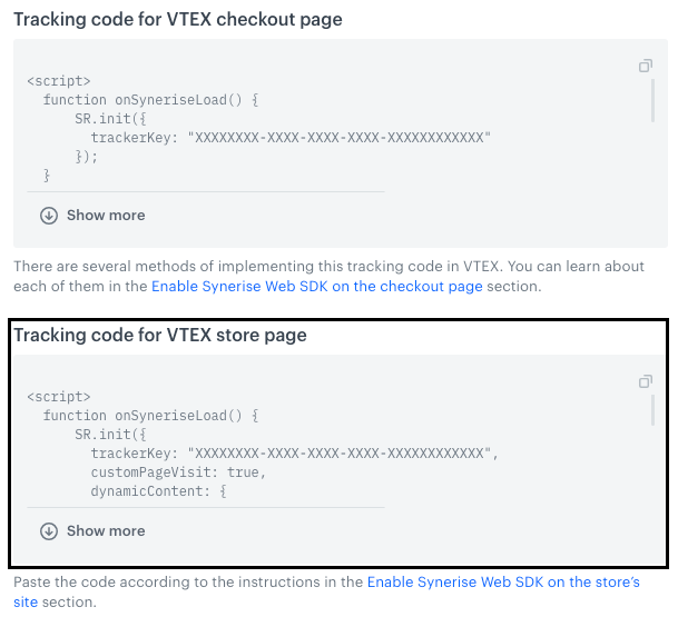 Tracking codes generated for VTEX domain