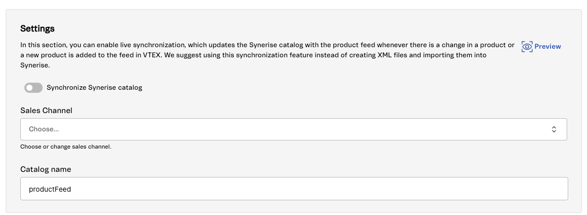 Selecting catalog and enabling synchronization