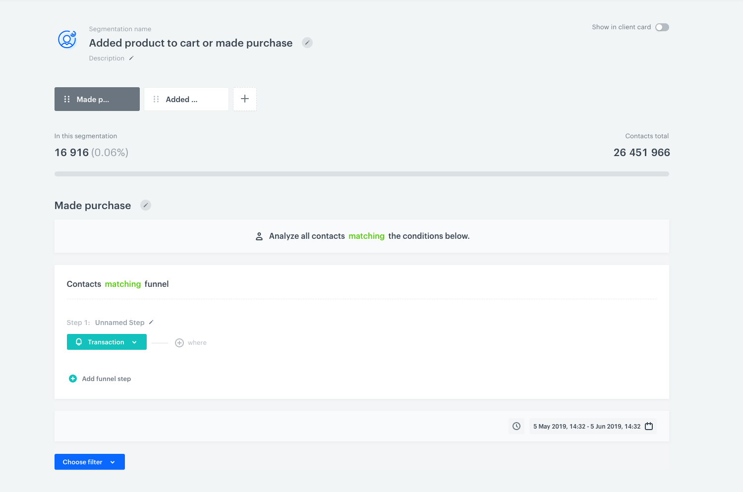 Screenshot from the Synerise analytics module presenting choose event