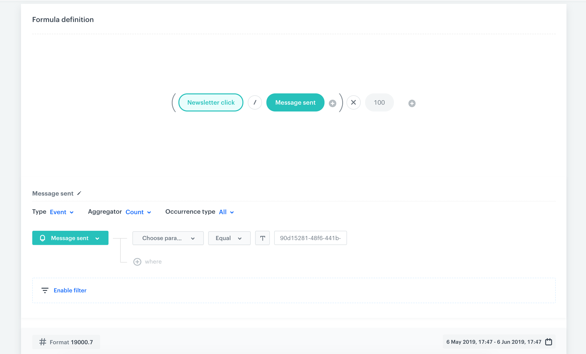 Screenshot from the Synerise analytics module presenting metric query