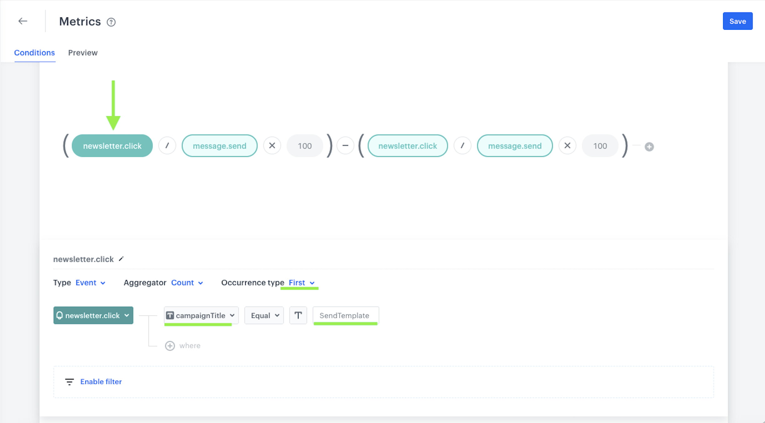 `Screenshot presenting the first bracket counting the CTR of template A`