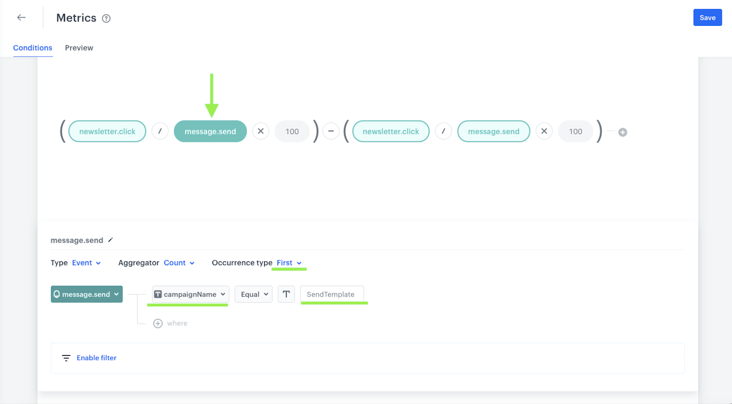 `Screenshot presenting the further part of the first bracket counting the CTR of template A`