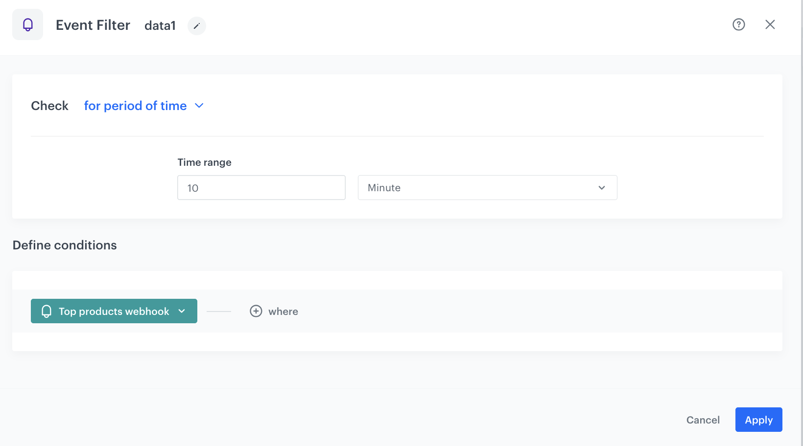Event Filter node settings
