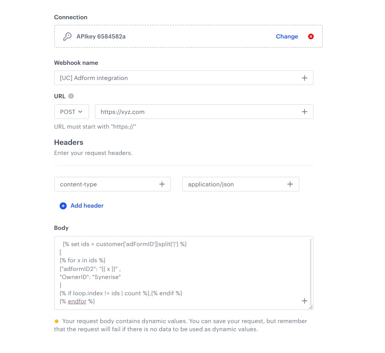 The configuration of the Outgoing Integration node